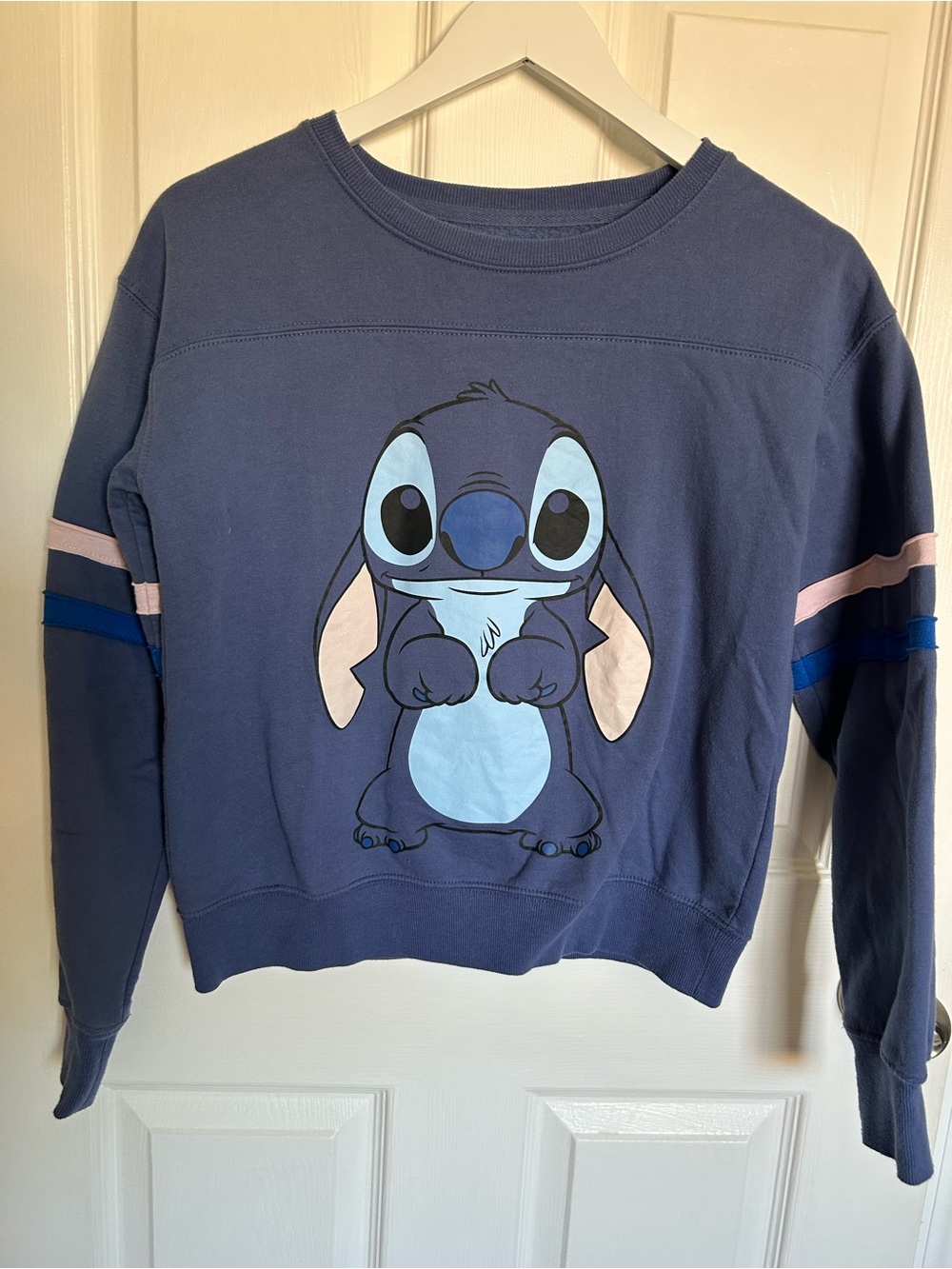 Disney Girls Navy & Light Blue Stitch Sweatshirt with Pink Stripe Accents